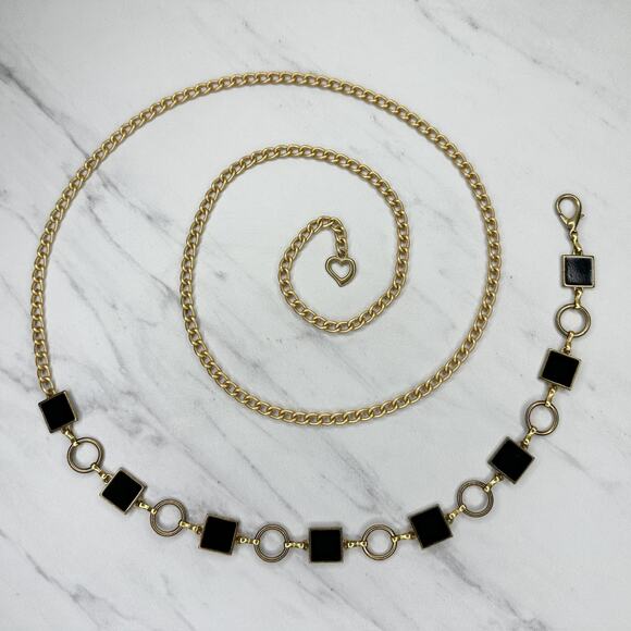 Vintage Black Gold Chain Link Belt - Y2K Adjustable ✨ - Picture 1 of 15